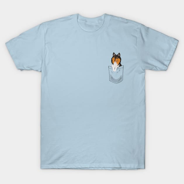 Pocket Cute Collie Dog T-Shirt by Professional_Doodles